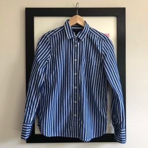 blue and white striped j crew button down